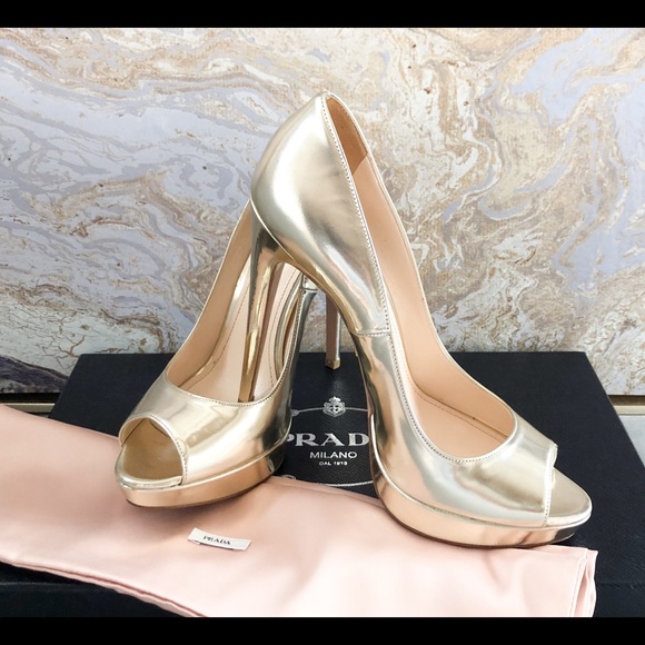 prada gold pumps